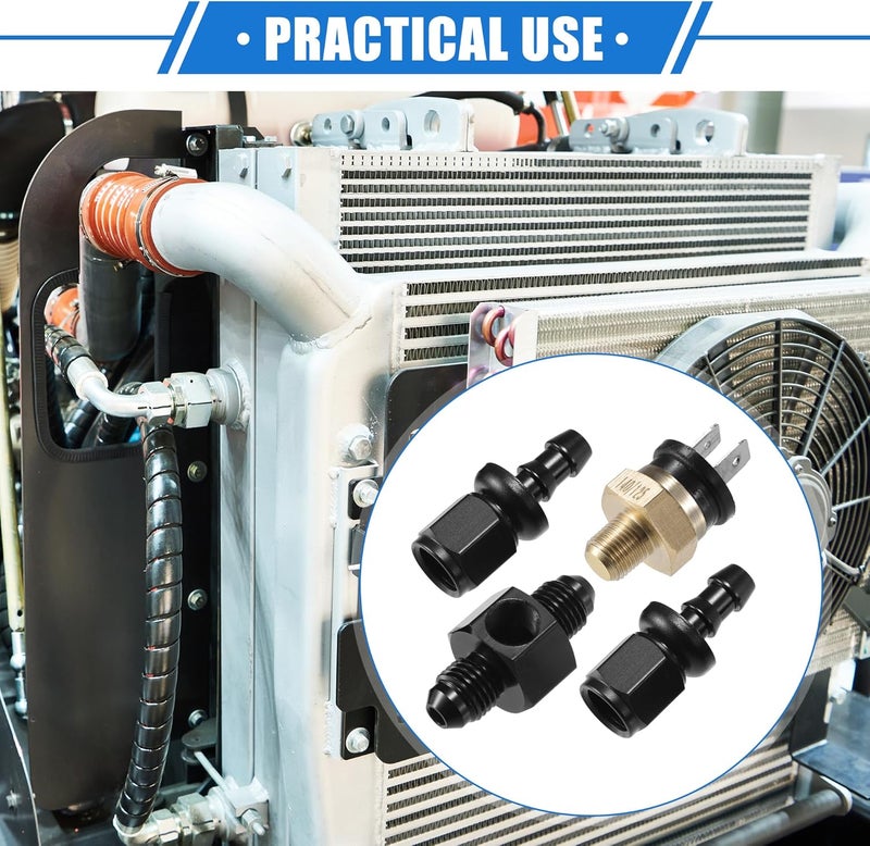 VekAuto Coolant Hose Thermostat Switch Kit, 4AN 140'F on - 125'F Off Transmission Cooler Sensor Fan Oil Cooler Radiator Electric Switch Fitting Universal for Car Truck Metal Black - Image 2